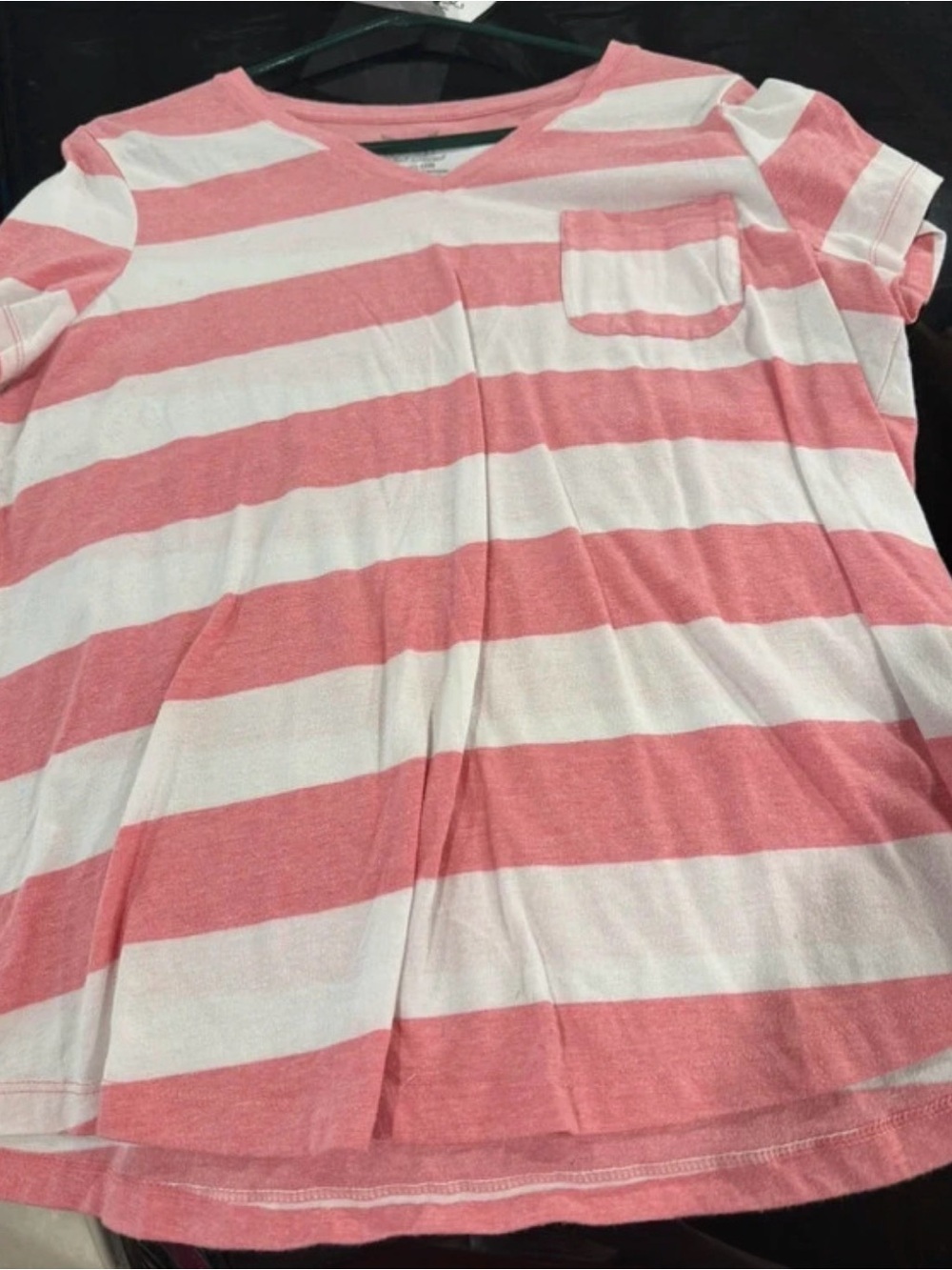 Girls' Pink & White Striped Short Sleeve Pocket Top